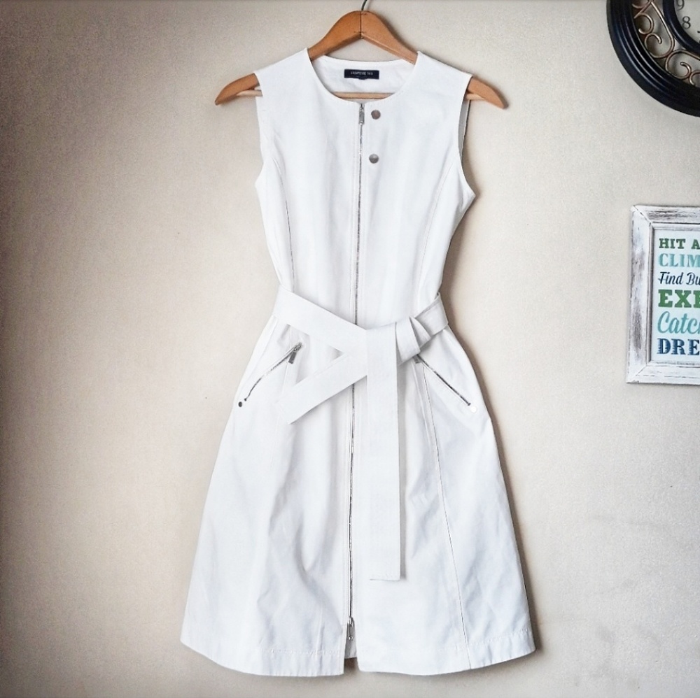 Lafayette 148 White Belted Full Zip Dress Sz 4 - Picture 1 of 8